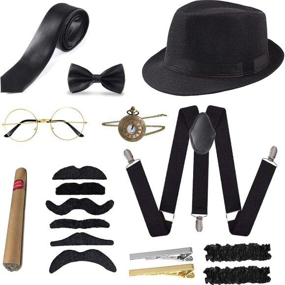 1920s Men Accessories Set Roaring 20s Costume Retro Gatsby Gangster Grandpa Acce - Picture 1 of 8